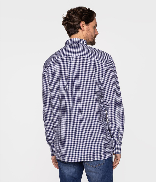 Lniana koszula comfort w kratkę RODOS 2021 NAVY