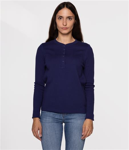T-shirt z długim rękawem i zapięciem przy dekolcie DAFNE 5873 MEDIEVAL BLUE
