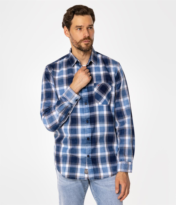 Koszula męska regular w kratę SCOTT 5736 BLUE INDIGO