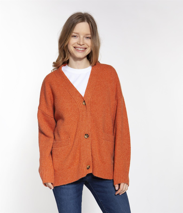 Krótki kardigan damski oversize MAI 1219 APRICOT ORANGE