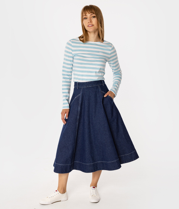 Jeansowa rozkloszowana spódnica NEMA 3084 BLUE BLACK