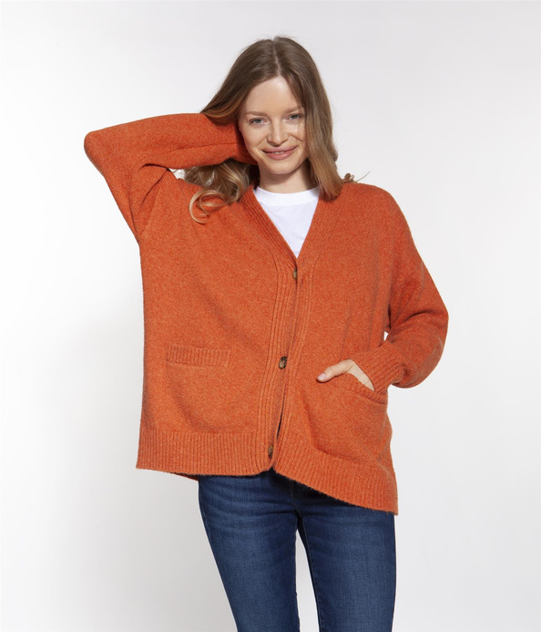 Krótki kardigan damski oversize MAI 1219 APRICOT ORANGE
