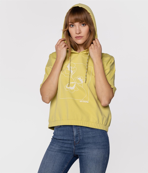 Bluza damska z któtkim rękawem i kapturem ELLA 4521 ENDIVE