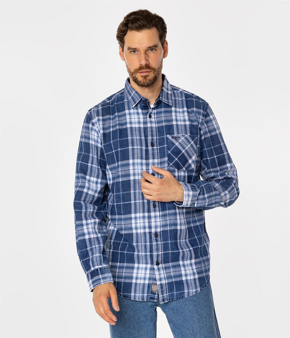 Koszula męska regular w kratę SCOTT 5735 NAVY INDIGO