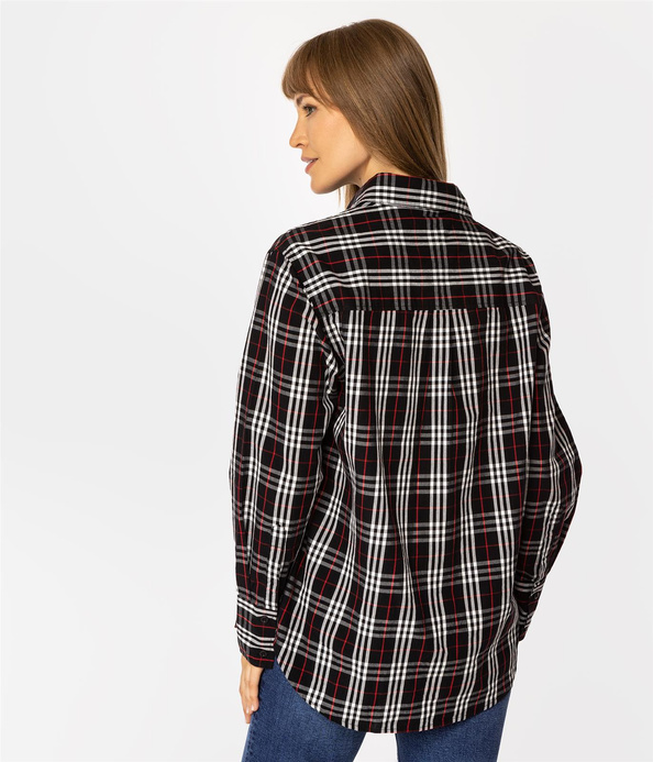 Koszula damska oversize w kratę LENA 2489 BLACK CHECK