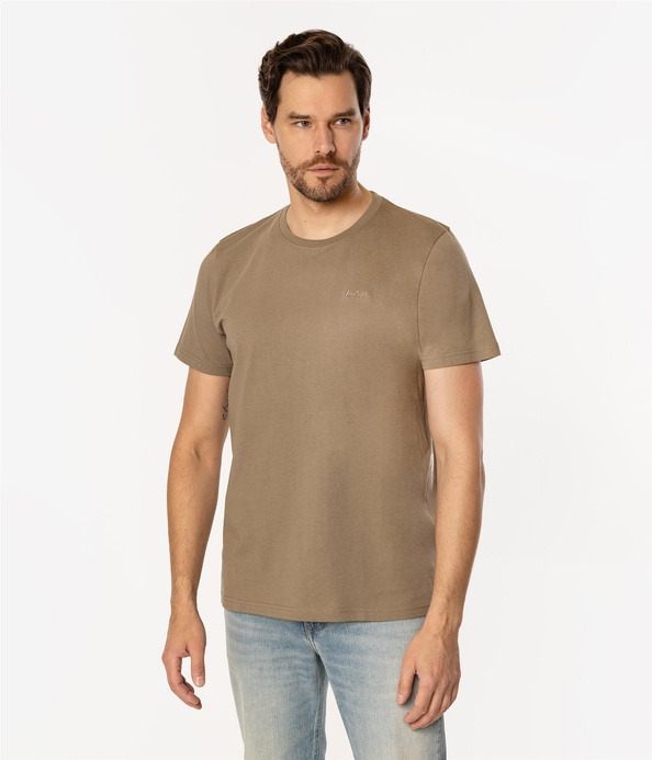 T-shirt z małym haftowanym logo OBUTCH 0875 COVERT GREEN