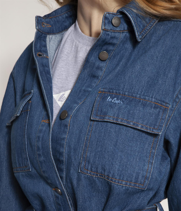 Koszulowa kurtka jeansowa z paskiem EVIAN 6000 BRUSHED USED