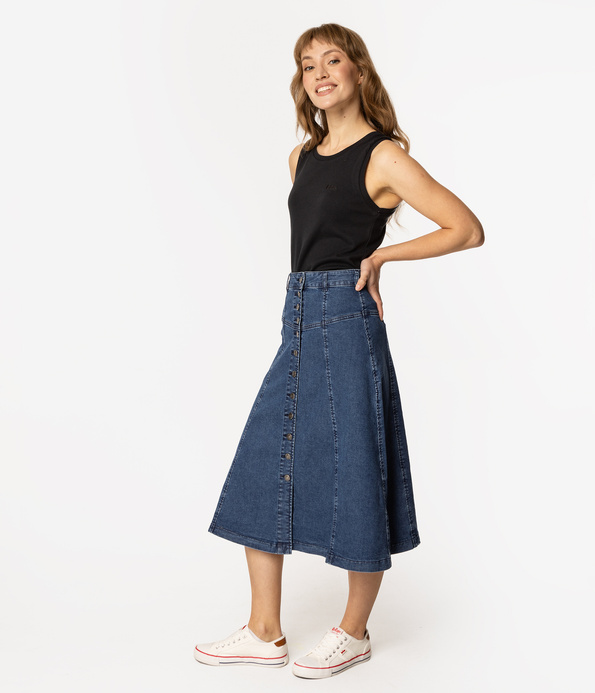 Jeansowa spódnica midi z guzikami IMELIA 2489 DOUBLE STONE