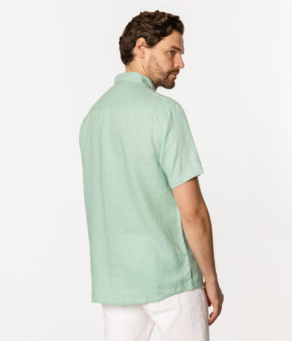 Lniana koszula męska regular z krótkim rękawem ROGER2 2020 CAMEO GREEN