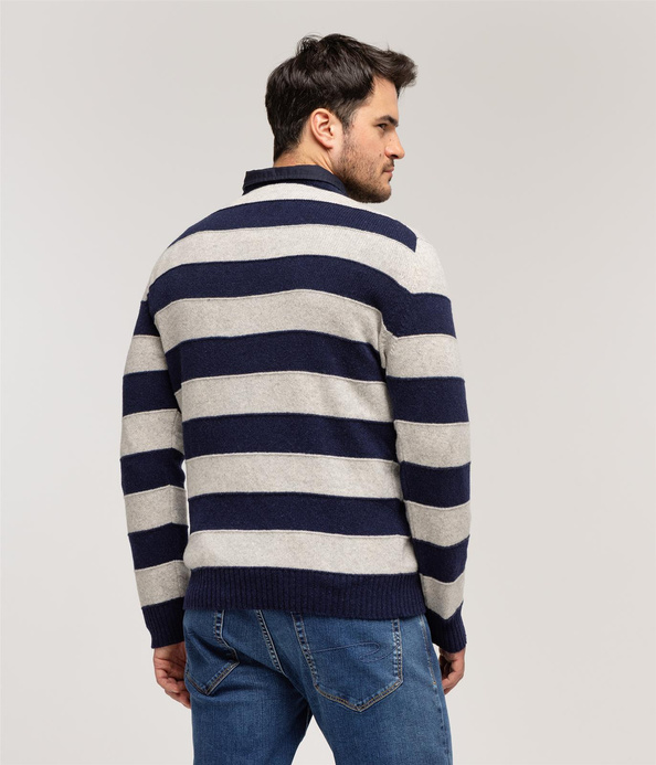 Wełniany sweter w poziome paski DELTA 0027 GREY STRIPES