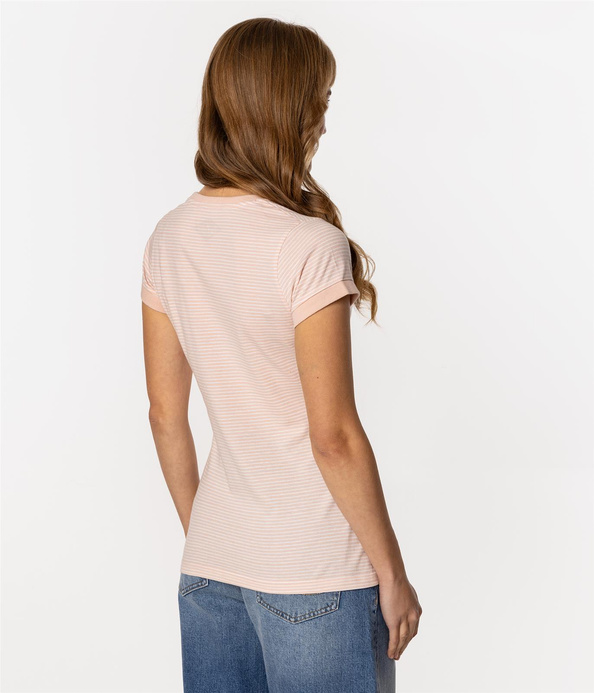 T-shirt damski w paski ALINE 6040 PEACH WHIP