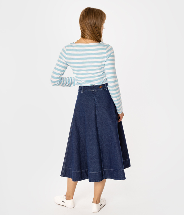 Jeansowa rozkloszowana spódnica NEMA 3084 BLUE BLACK