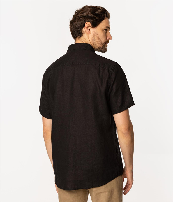 Lniana koszula męska regular z krótkim rękawem ROGER2 2020 BLACK