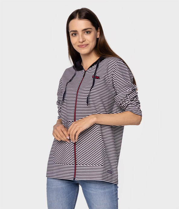 Rozpinana bluza damska w paski z kapturem ERNA 4509 NAVY