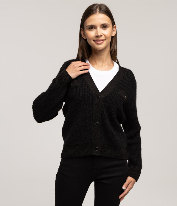 Kardigan z wełną z alpaki SONG 7084 BLACK