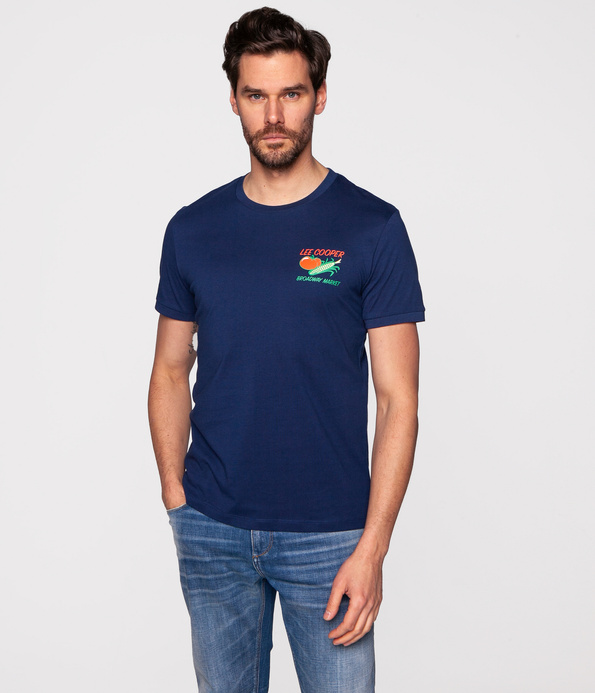 T-shirt unisex z dużym nadrukiem na plecach UNI FRESH 3933 MEDIEVAL BLUE