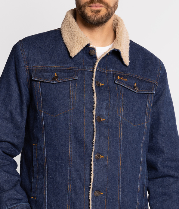 Jeansowa kurtka z futrzastym kołnierzem BERG 2023 STONE