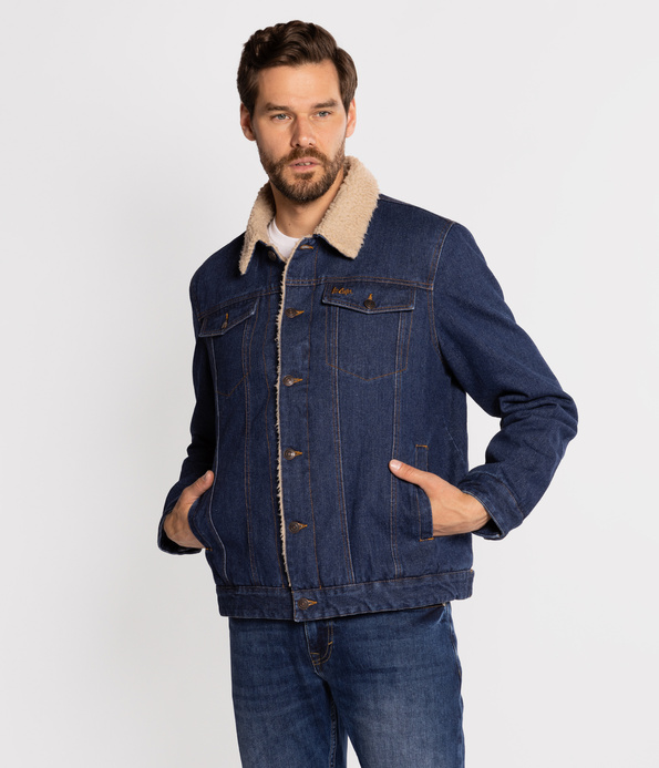 Jeansowa kurtka z futrzastym kołnierzem BERG 2023 STONE