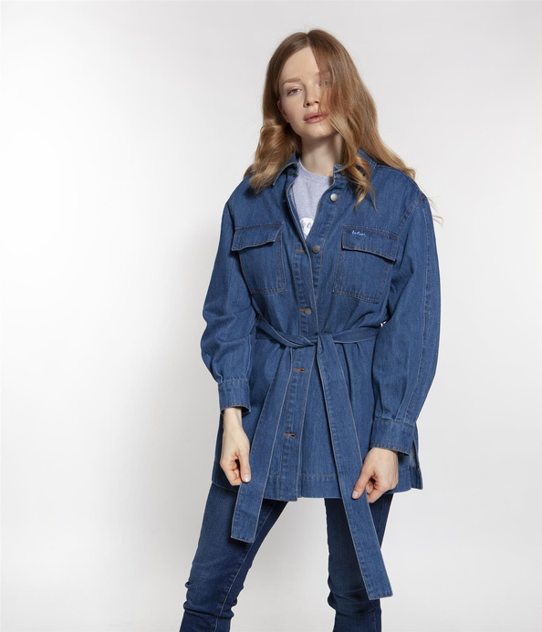 Koszulowa kurtka jeansowa z paskiem EVIAN 6000 BRUSHED USED