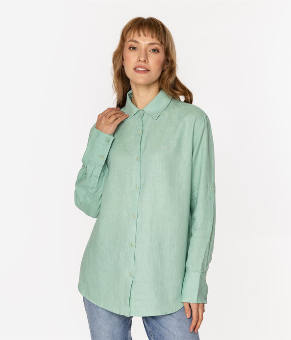 Lniana koszula damska regular z długim rękawem LINA 2020 CAMEO GREEN