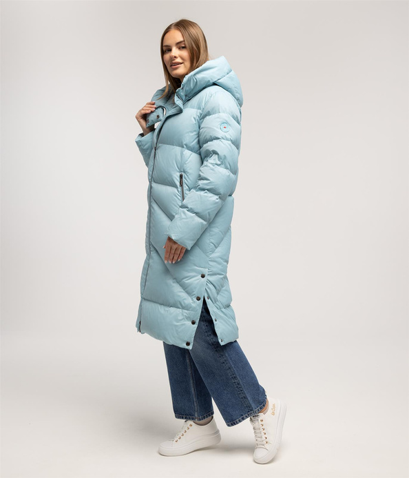 Puchowa kurtka do kolan LENA 7030 MILKY BLUE