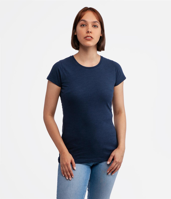 Dopasowany t-shirt z bawełny slub z lnem ISLA2 8041 NAVY