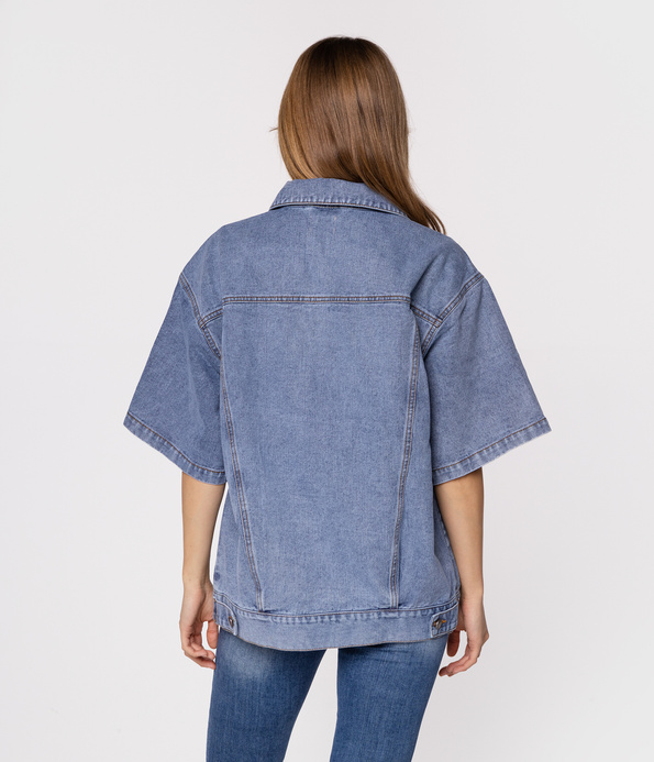 Luźna koszulowa kurtka jeansowa z krótszym rękawem DUNGA 0004 BRUSHED USED