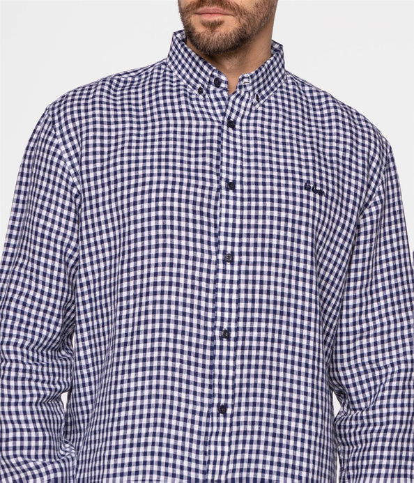 Lniana koszula comfort w kratkę RODOS 2021 NAVY