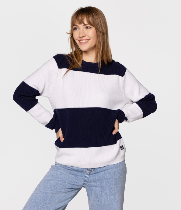 Bawełniany sweter damski z okrągłym dekoltem GERDA 4804 MEDIEVAL BLUE