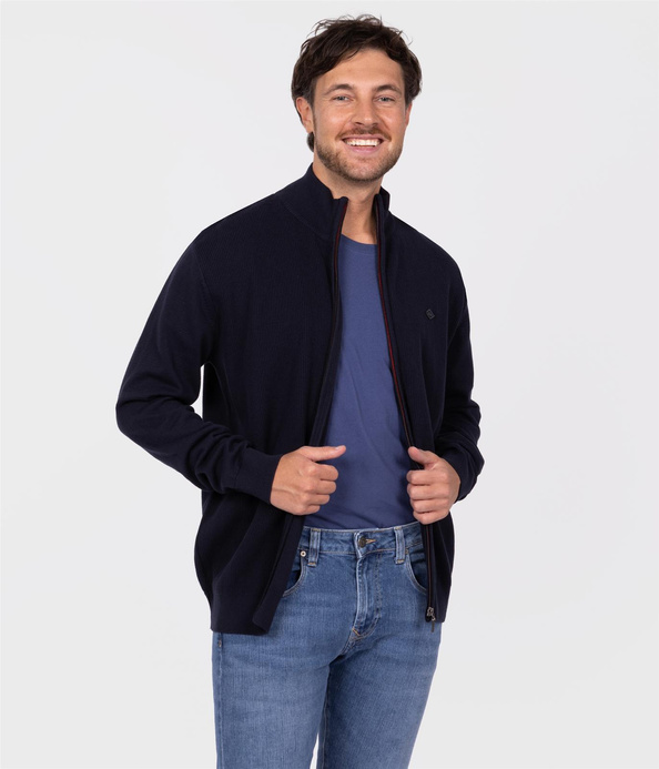 Rozpinany sweter ze stójką FARO 4380 NAVY