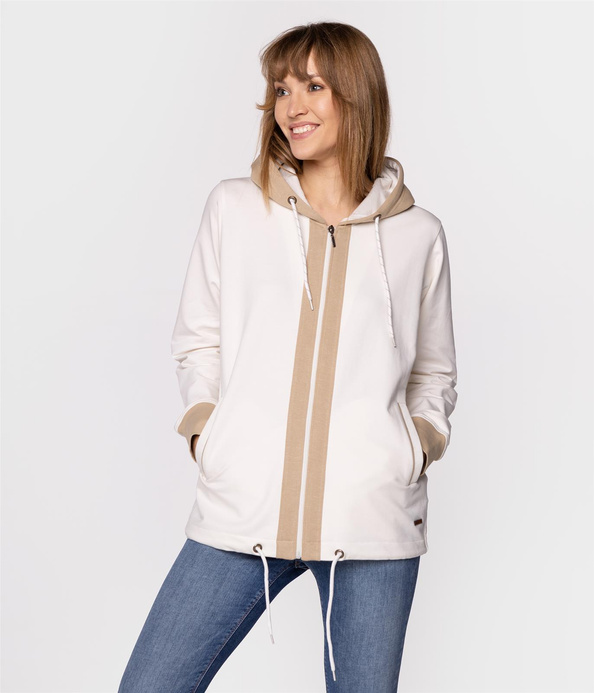 Rozpinana bluza damska z kapturem ALEXIA 4510 OFF WHITE