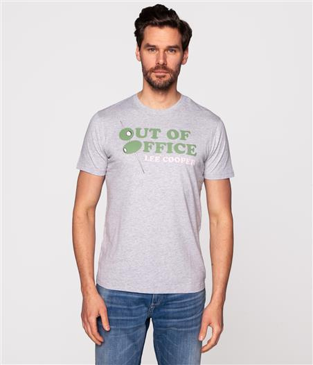 T-shirt slim z nadrukiem OFFICE 2020 GREY MELANGE