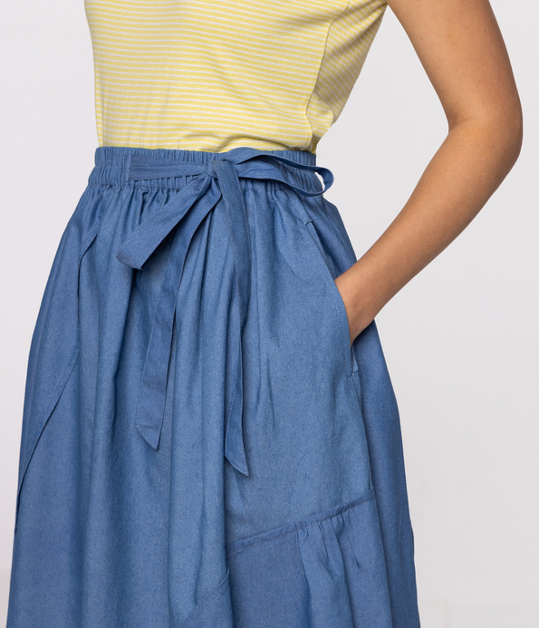 Swobodna spódnica z wiązaniem w pasie NERA 0812 LIGHT STONE