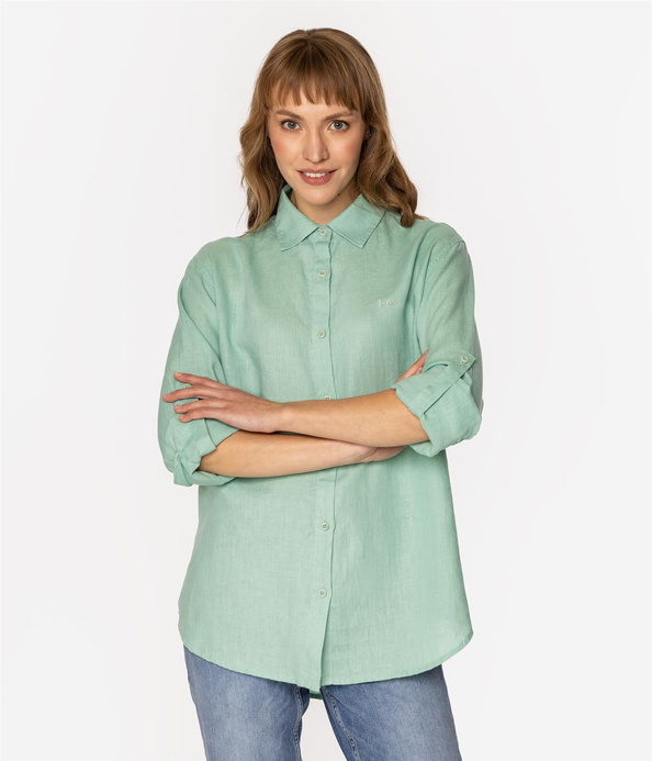 Lniana koszula damska regular z długim rękawem LINA 2020 CAMEO GREEN