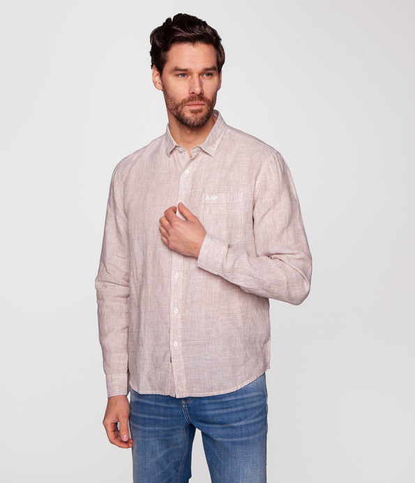 Lniana koszula męska regular RONN 3730 WARM SAND