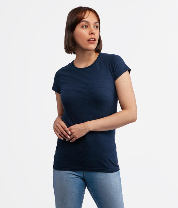 Dopasowany t-shirt z bawełny slub z lnem ISLA2 8041 NAVY