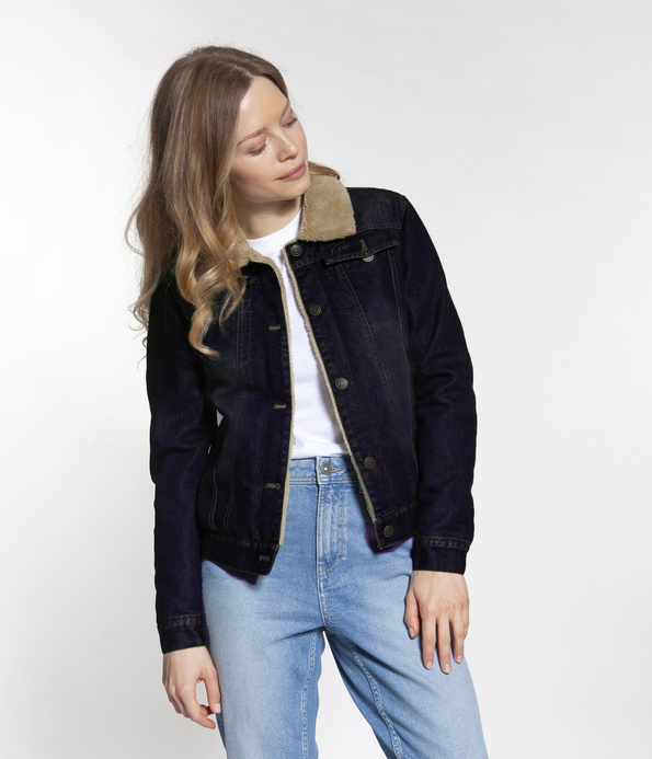 Jeansowa kurtka z futrzastym kołnierzem SHERPA 2257 STONE