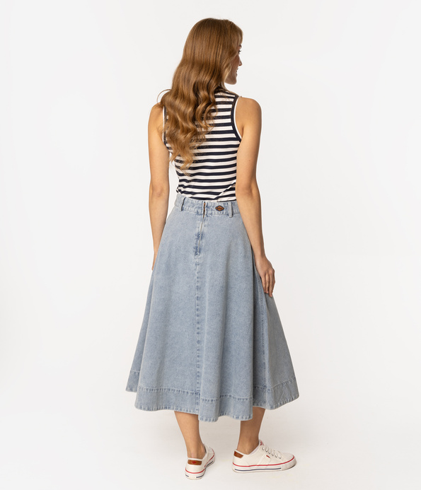 Denimowa rozkloszowana spódnica NEMA 3084 LIGHT WASH