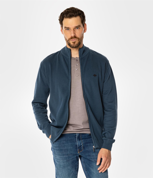 Rozpinany sweter męski ze stójką FARO 4380 INDIAN TEAL