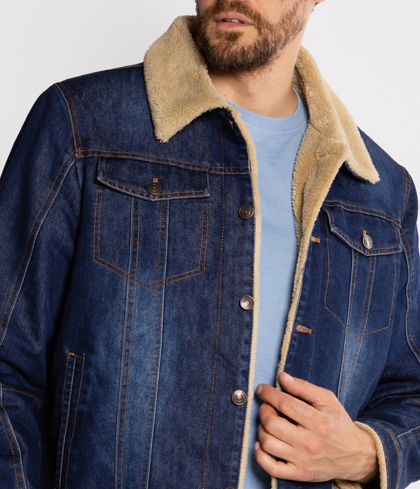 Jeansowa kurtka z futrzastym kołnierzem SHEPARD 2257 STONE