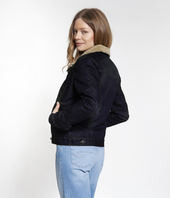 Jeansowa kurtka z futrzastym kołnierzem SHERPA 2257 STONE