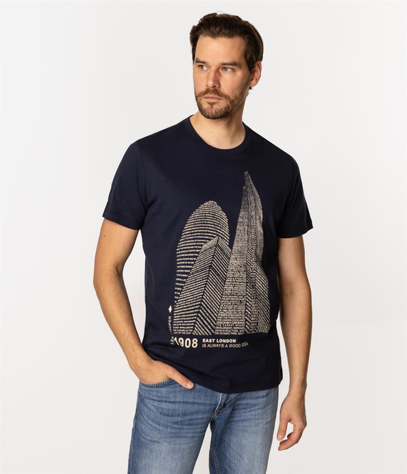 T-shirt męski z nadrukiem LONDON7 1160 NAVY BLAZER
