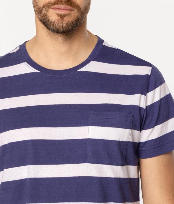 T-shirt męski z lnem w paski POCKET3 8515 VINTAGE INDIGO