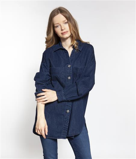 Jeansowa koszula oversize z długim rękawem LUNA 6095 DARK USED