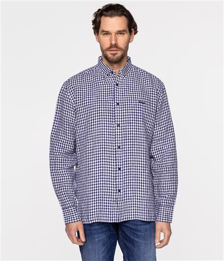 Lniana koszula comfort w kratkę RODOS 2021 NAVY