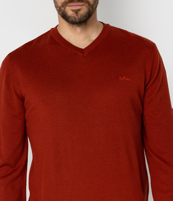 Sweter męski regular z wełną merino RIVER MERA RED OCHRE