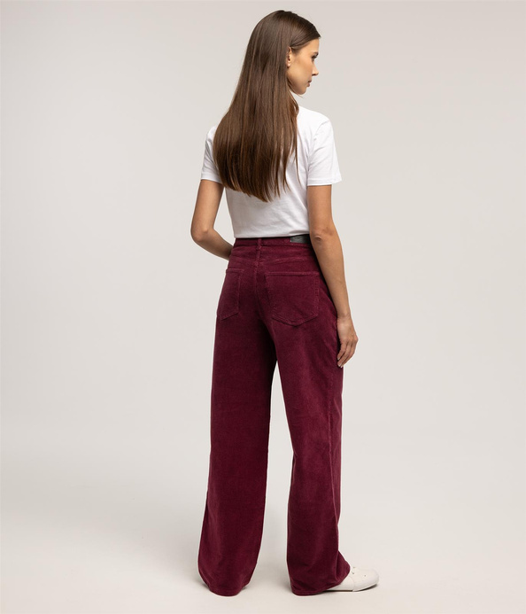 Spodnie damskie wide leg LUNAR CORD MAUVE WINE