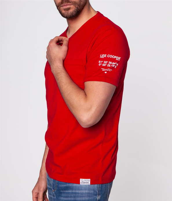 T-shirt slim z kieszenią i dekoltem w serek COORDINATE2 1557 RED