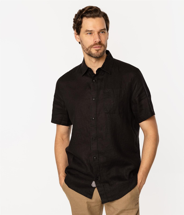 Lniana koszula męska regular z krótkim rękawem ROGER2 2020 BLACK