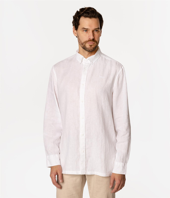 Lniana koszula męska comfort z długim rękawem RODOS 2020 WHITE